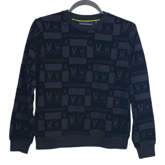 Psycho Bunny Boys M 10/12 Black Burnout Velvet Logo Bunny Skull Sweatshirt NWT - Picture 1 of 13